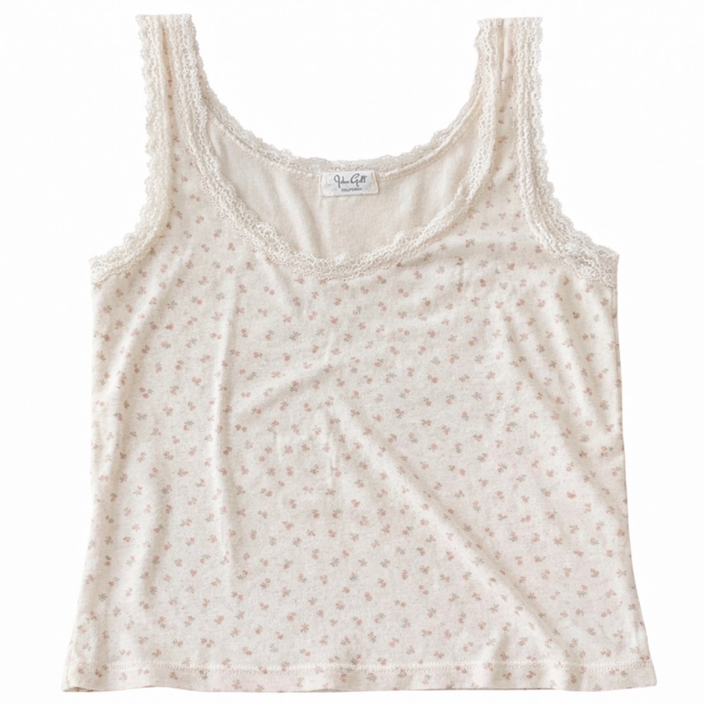John Galt Cream Floral Lace Tank Top
